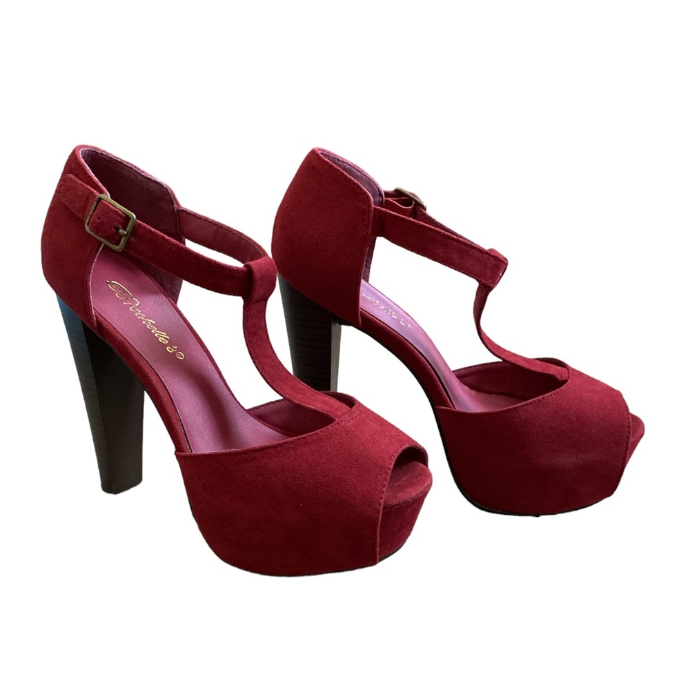 Deep red Platform Peep Toe High Heels Size 7.5 WITH box